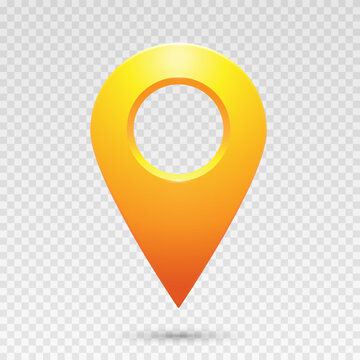The geolocation icon is yellow on a transparent background. Realistic pin code icon of the geolocation map. Vector EPS 10.