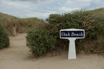 Utah beach sign and entrance to utah beach, Normandy, France. High quality photo