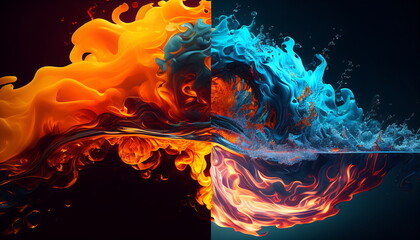 Abstract Backdrops: The Fiery Battle Between Fire and Water "background"