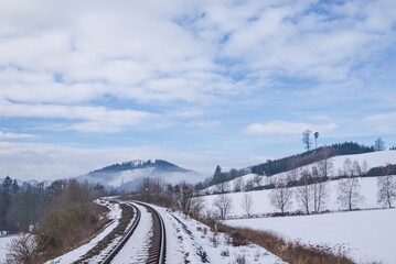 Winter and misted landscape, Czechia  