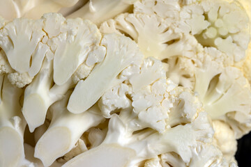 Cauliflower close up during cooking, fresh raw cauliflower