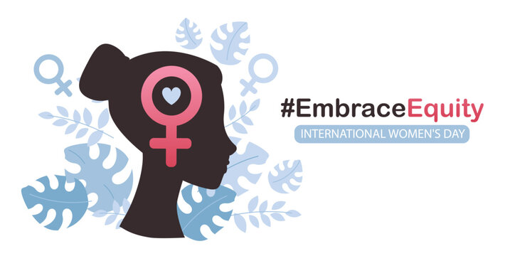 Embrace equity, vector template for web or postcard. International Women's Day, campaign theme #EmbraceEquity.