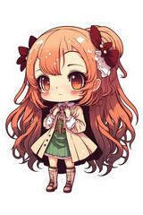 Anime girl in beige coat clipart created with Generative AI Tools