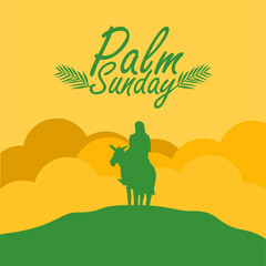 palm sunday banner template with jesus on donkey silhouette illustration