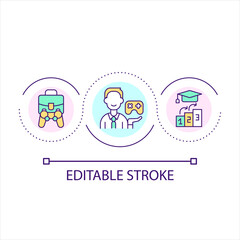 Gamification in business development loop concept icon. Improve employee experience at training abstract idea thin line illustration. Isolated outline drawing. Editable stroke. Arial font used