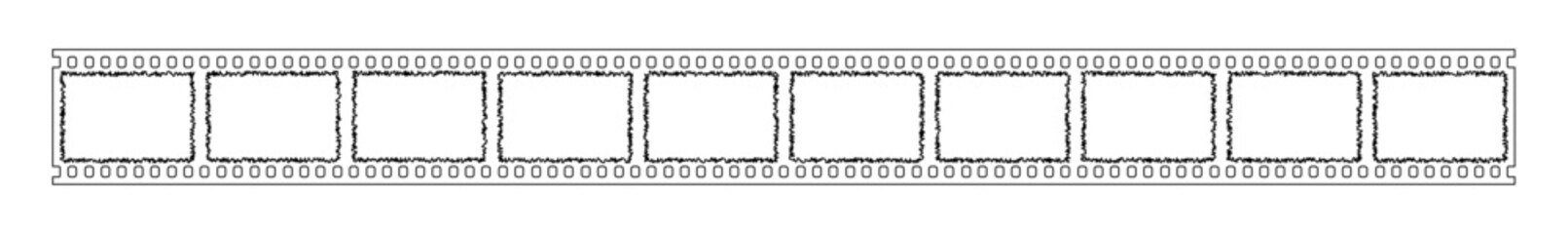 35mm film strip outline vintage vector design with 10 frames on white background. Film reel symbol illustration to use in photography, television, cinema, photo frame. 