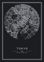 Black and white printable Tokyo city map, poster design, vector illistration. - 574256941