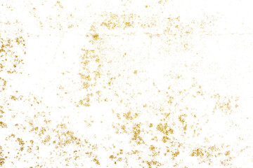 Gold splashes Texture. Grunge golden background pattern of cracks, scuffs, chips, stains, ink spots, lines on transparent background PNG file - obrazy, fototapety, plakaty