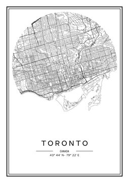 Black and white printable Toronto city map, poster design, vector illistration.