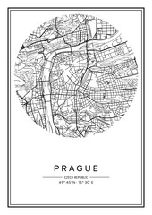 Black and white printable Prague city map, poster design, vector illistration.