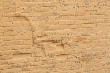 Mushussu, the dragon of Marduk, depicted as bas-relief on the original Ishtar gate, ancient...