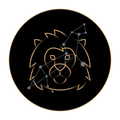 Fototapeta premium LEO zodiac horoscope astrology label with element, planet icon glyph. Thin line sign symbol art design vector illustration