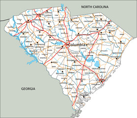 High detailed South Carolina road map with labeling. - 574257981