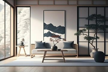 japanese style living room with a window , ai generated