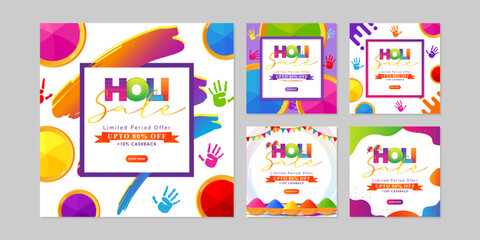 Naklejka premium Vector illustration of Happy Holi Sale social media story feed set mockup template