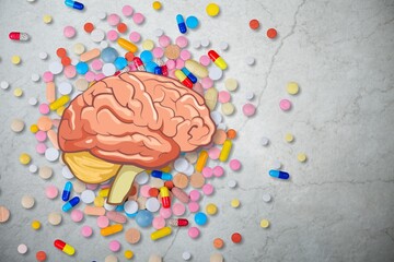 Human Brain image with medical pills.