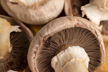 Peeled and washed mushrooms champignons during cooking