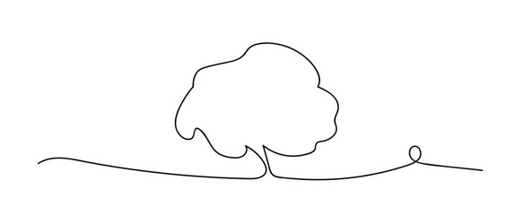 Continuous line drawing of tree on white background. Vector illustration