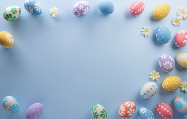 Fototapeta na wymiar Happy easter! Colourful Easter eggs on pastel background. Decoration concept for greetings and presents on Easter Day celebrate time.