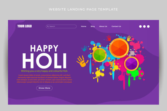 Vector illustration of Happy Holi website landing page mockup template