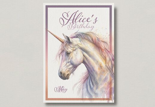 Unicorn Birthday Party Poster with Generative Ai