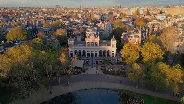 The Pavilion of Vondelpark, public urban park in Amsterdam Aerial View