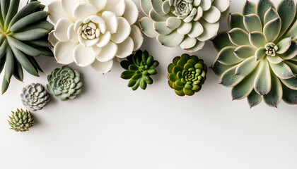 succulent plants on a white surface, generative ai