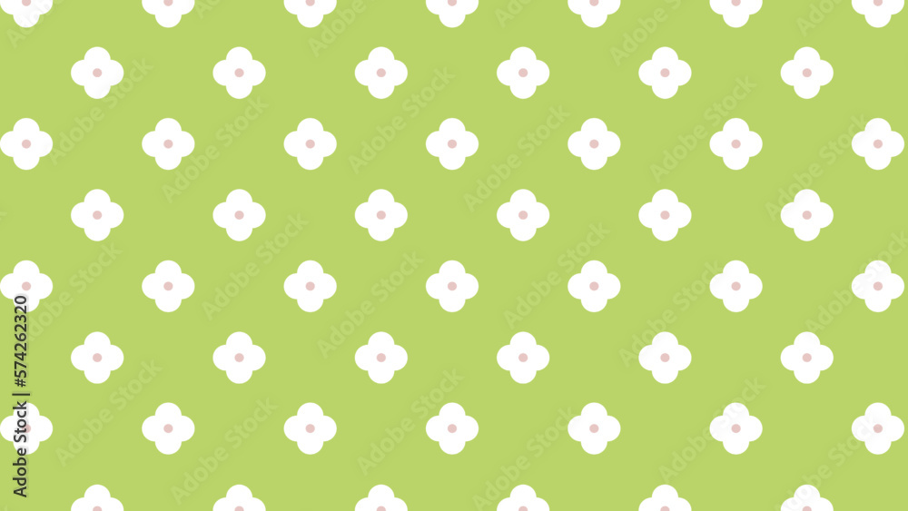 Wall mural green seamless pattern with white flowers