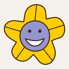 Smiling flower, abstract personage, mascot design, funny face, cute icon