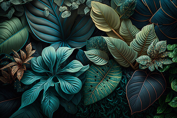 Obraz na płótnie Canvas Plant and leaves background, floral tropical pattern for background