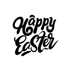 Fototapeta premium Black inscription Happy Easter in lettering style on a white background for printing and holiday design. Vector illustration.