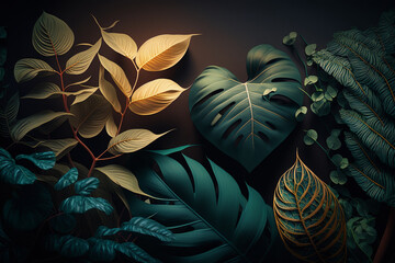 Plant and leaves background, floral tropical pattern for background