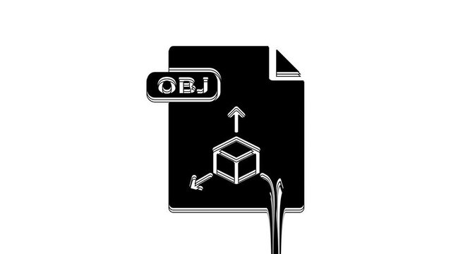 Black OBJ file document. Download obj button icon isolated on white background. OBJ file symbol. 4K Video motion graphic animation