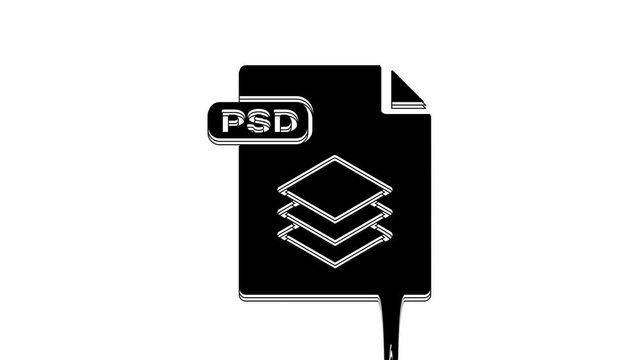 Black PSD file document. Download psd button icon isolated on white background. PSD file symbol. 4K Video motion graphic animation