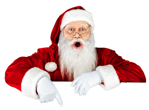 Portrait of Surprised Santa Claus on white background
