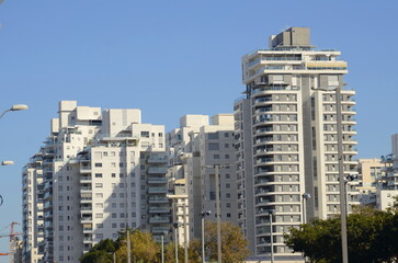 Fototapeta na wymiar Modern residential buildings. Real estate in Israel. Credit, mortgage, rent, purchase, sale, real estate agency. Beautiful house, a place where you want to live