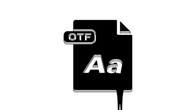 Black OTF file document. Download otf button icon isolated on white background. OTF file symbol. 4K Video motion graphic animation