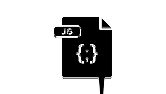 Black JS file document. Download js button icon isolated on white background. JS file symbol. 4K Video motion graphic animation