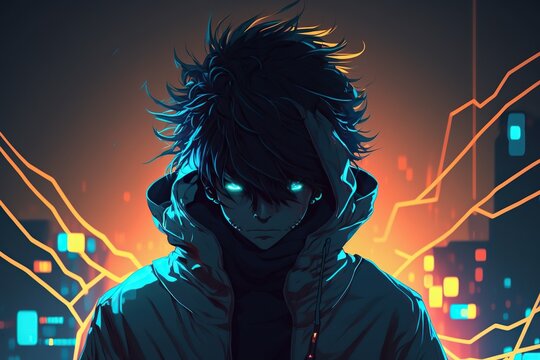 illustration of a cyberpunk anime hacker, generative ai