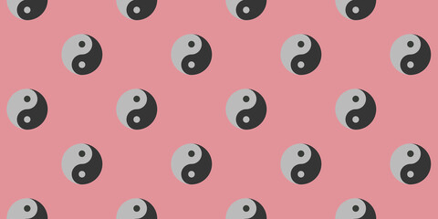 pattern. Image of Ying Yang symbol on pastel purple background. Symbol of opposite. Surface overlay template. Horizontal image. Banner for insertion into site. 3d image. 3d rendering.