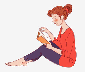 Cute, young woman reading a book 