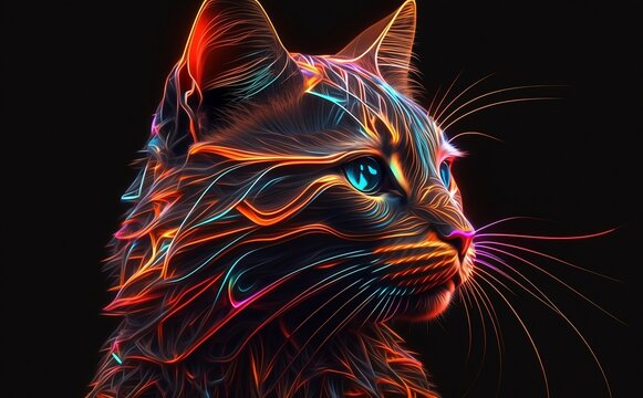 Portrait of a cat. Abstracted visual art. Generative AI technology.