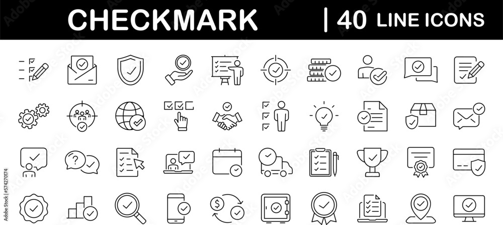 Aufkleber Check mark set of web icons in line style. Approve icons for web and mobile app. Approve, check marks, ticks, inspector, quality check, approved icons and more. Vector illustration