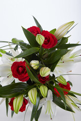 A bouquet of flowers With Green and Yellow and Red...