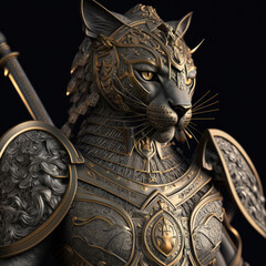 Cat in armor knight suit created with generative ai
