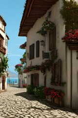 houses on the coast of the river, street in the old town of the island country, a view of the coast of the region sea, background, and wallpaper. European city illustration background and wallpaper