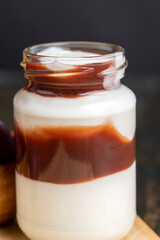Fruit yogurt made from milk with plum flavo
