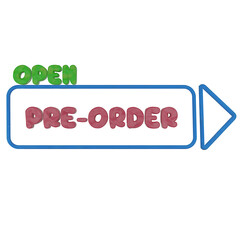 3d illustration, OPEN PRE-ORDER banner design with colorful funny characters in clay doh or plasticine texture.