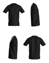 T-shirt template, from four sides, isolated on white background. black Color