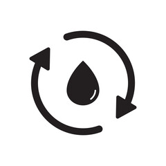 Recycle or reuse water icon. Save world. Water drop with circular arrows isolated.